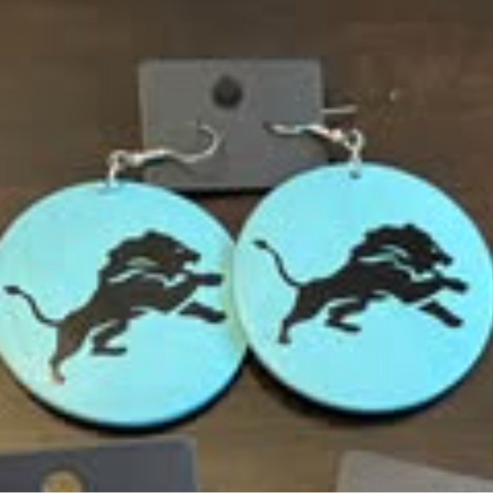 Large Blue Detroit Lions Earrings